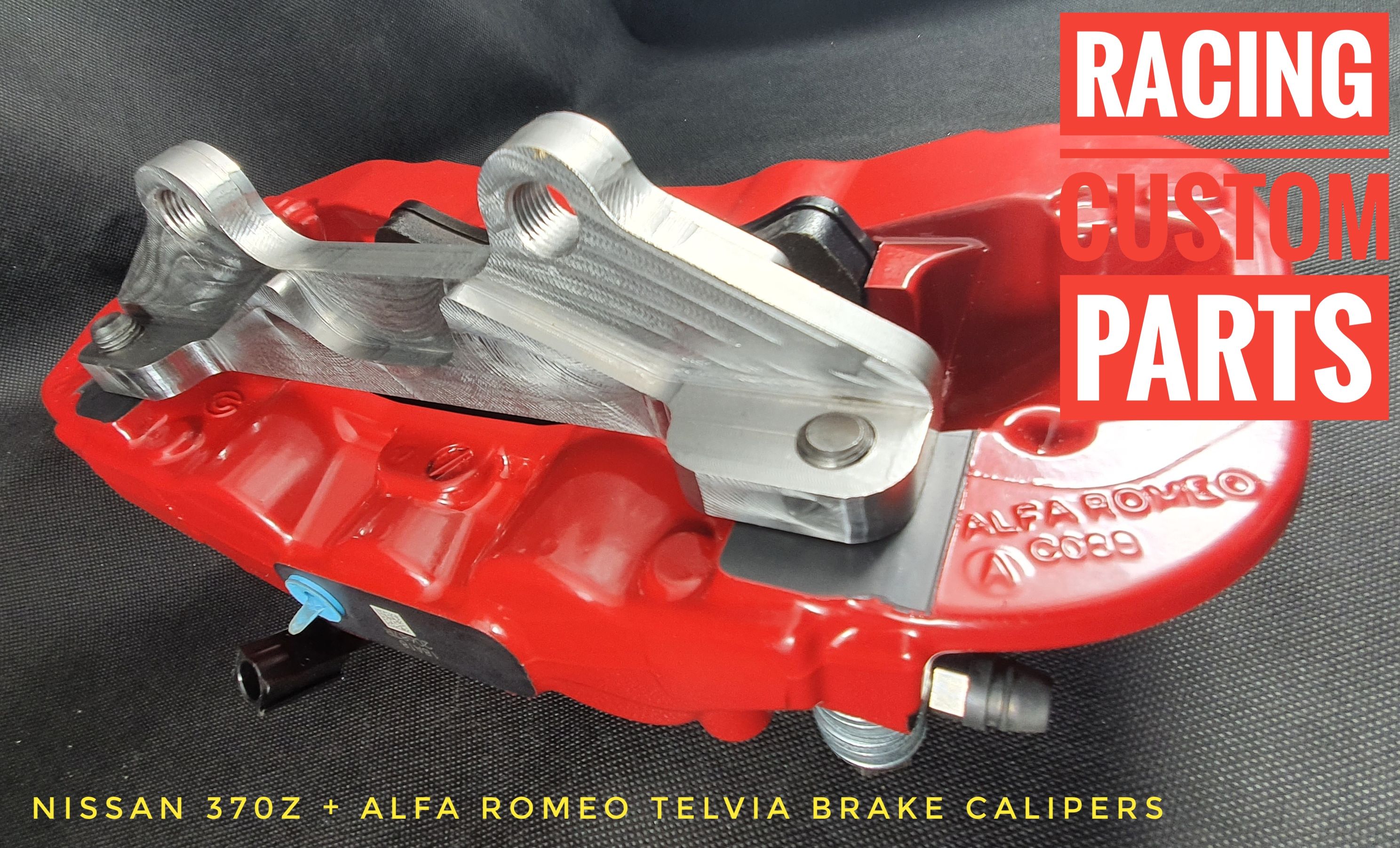 Nissan 370Z alfa romeo telvia brake calipers adapters billet cnc racing custom parts big brake kit