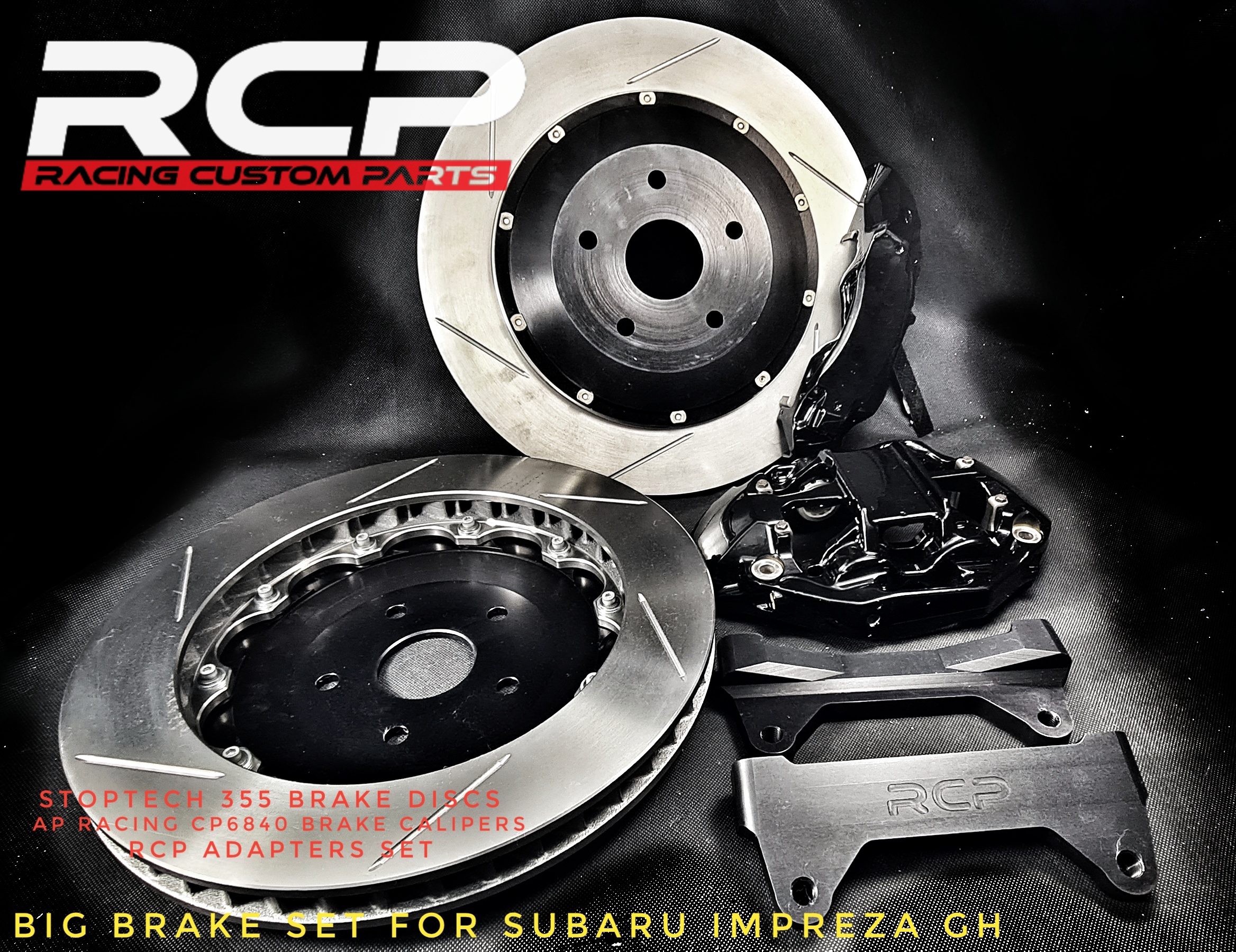 subaru impreza gh rally big brake adapters kit apracing stoptech wrc racing custom parts billet cnc