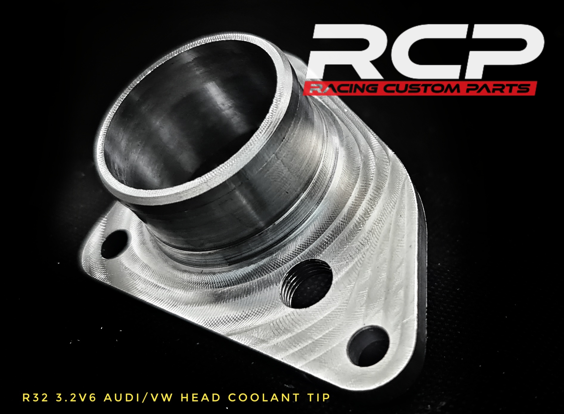r32 3.2 v6 audi vw head coolant adapter tip turbo tuning rcp racing custom parts billet cnc