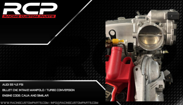 Audi S5 RS5 4,2 V8 fsi turbo custom intake manifold cnc turbo conversion walke motorsport racing custom parts rcp caua cau additional fuel rail mpi fueling audi power dragracing 2000hp caua