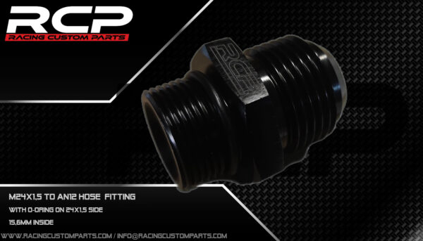 an12, m24x1.5, adapter, hose fitting, an12 fitting, M24 fitting, m24x1.5fitting, AN12 JIC Flare, rcp, racing custom parts,