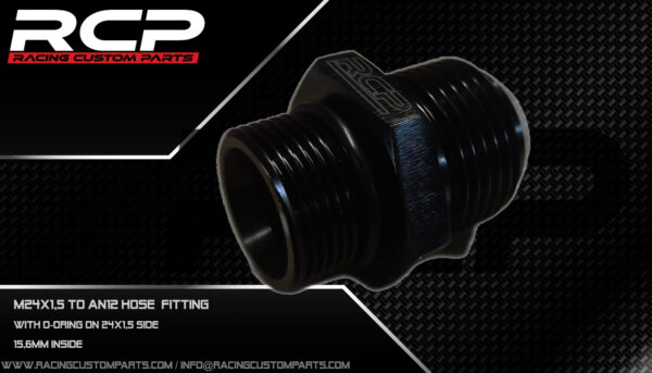 an12, m24x1.5, adapter, hose fitting, an12 fitting, M24 fitting, m24x1.5fitting, AN12 JIC Flare, rcp, racing custom parts,