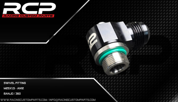 an12, m24x1.5, adapter, hose fitting, an12 fitting, M24 fitting, m24x1.5fitting, AN12 JIC Flare, rcp, racing custom parts, swivel banjo rocker cover breather fittings breathe