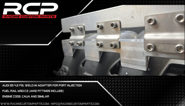 Audi S5 RS5 4,2 V8 fsi turbo custom intake manifold cnc turbo conversion walke motorsport racing custom parts rcp caua cau additional fuel rail mpi fueling audi power dragracing 2000hp caua port injectors weldin adapers additional fuel rail