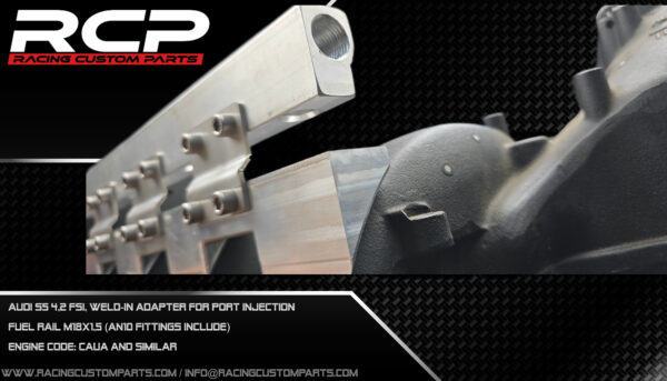 Audi S5 RS5 4,2 V8 fsi turbo custom intake manifold cnc turbo conversion walke motorsport racing custom parts rcp caua cau additional fuel rail mpi fueling audi power dragracing 2000hp caua port injectors weldin adapers additional fuel rail