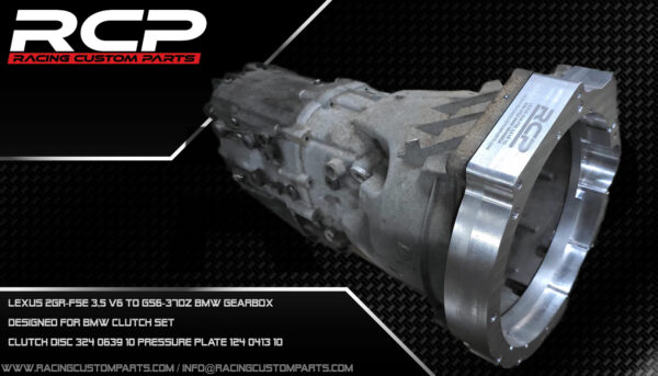 Lexus 2GR-FSE to GS6-37DZ adapter set lexus 2gr-fse 3,5 v6 engine swap toyota turbo bmw gearbox drift gs637dz rcp racing custom parts oil pan oil sump custom oil pan bmw gearbox gs6-37dz adapter plate adaptor spacer flywheel custom flyhweel